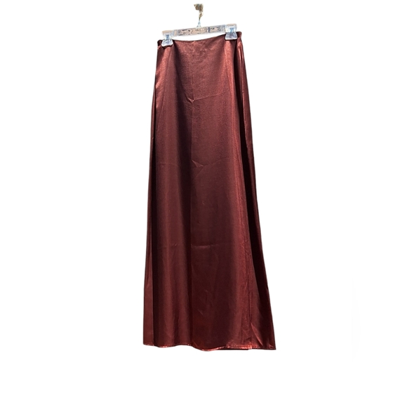 NWT Vintage satin maxi skirt silky bronze charmeuse metallic chocolate brown - Picture 1 of 12